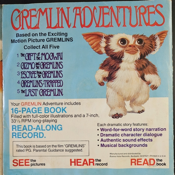 Gremlins "The Gift of the Mogwai" Read-Along Book & Record 7" 33-1/3 1984 - Picture 6 of 6